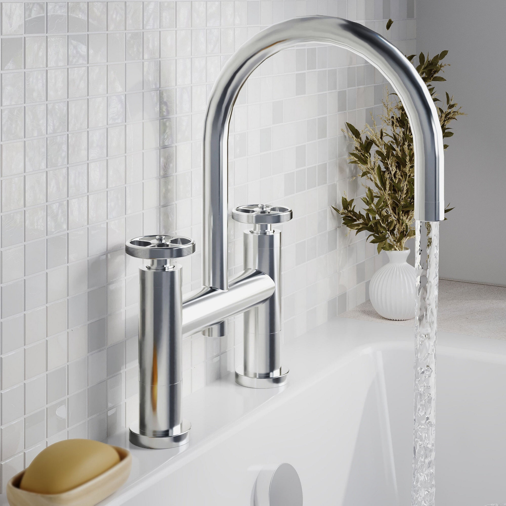Ultima Contemporary Chrome Bath Filler 2 Tap Hole Crosshead 115mm Spout