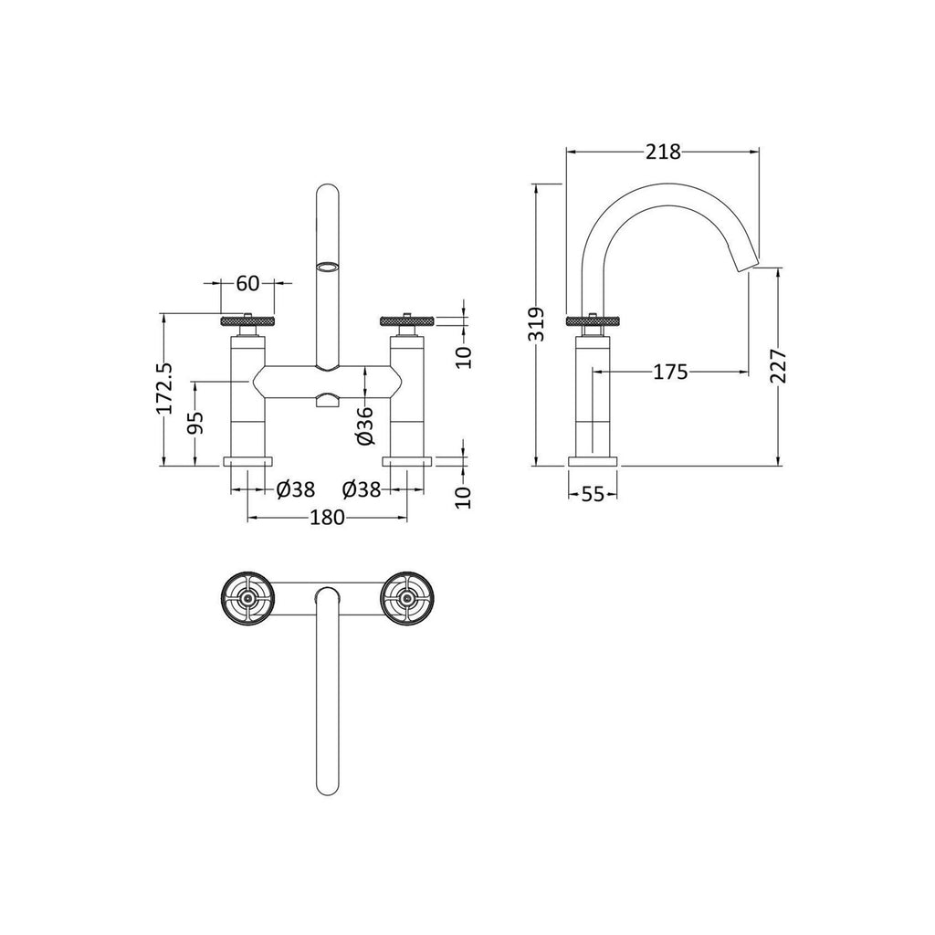 Ultima Contemporary Chrome Bath Filler 2 Tap Hole Crosshead 115mm Spout