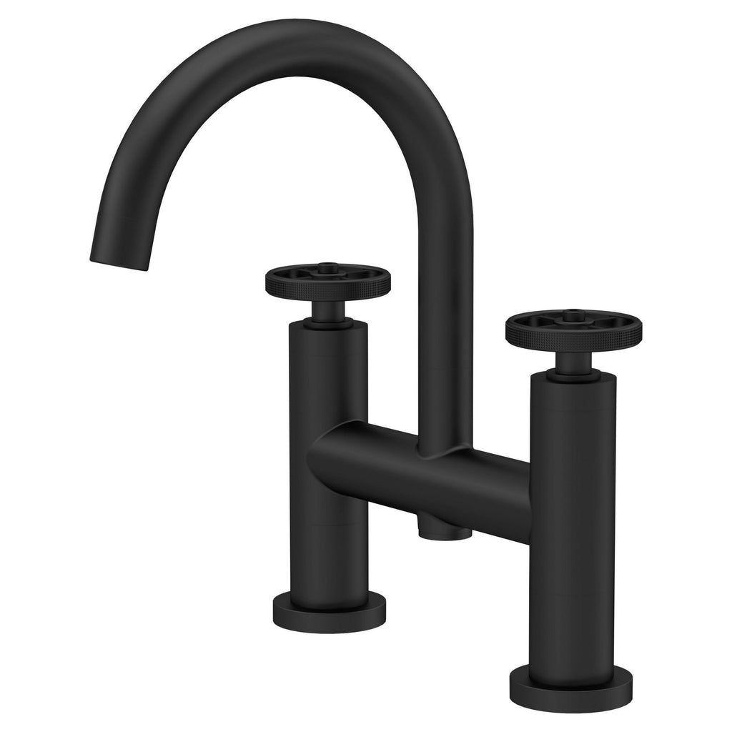 Ultima Contemporary Matt Black Bath Filler 2 Tap Hole Crosshead 115mm Spout