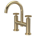 Ultima Contemporary Brushed Brass Bath Filler 2 Tap Hole Crosshead 115mm Spout