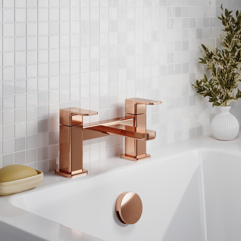 Lumina Contemporary Brushed Bronze Bath Filler 2 Tap Hole Square Lever 110mm