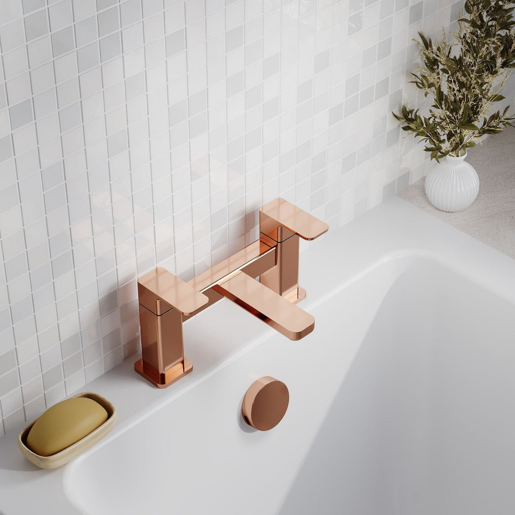 Lumina Contemporary Brushed Bronze Bath Filler 2 Tap Hole Square Lever 110mm