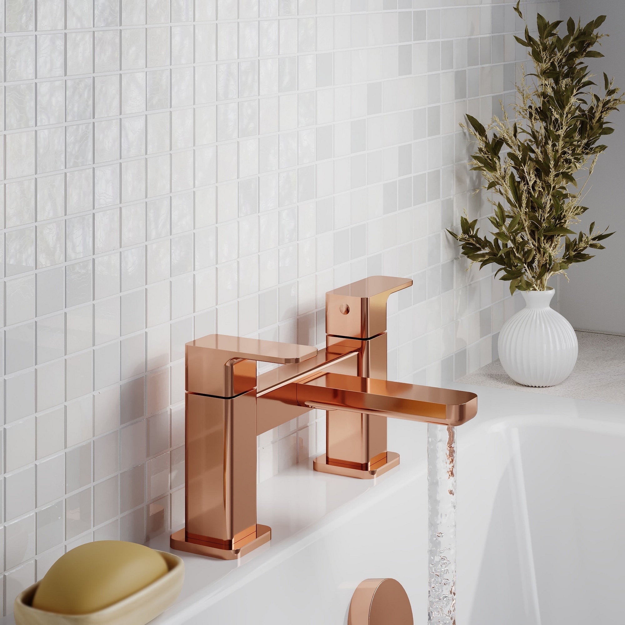 Lumina Contemporary Brushed Bronze Bath Filler 2 Tap Hole Square Lever 110mm