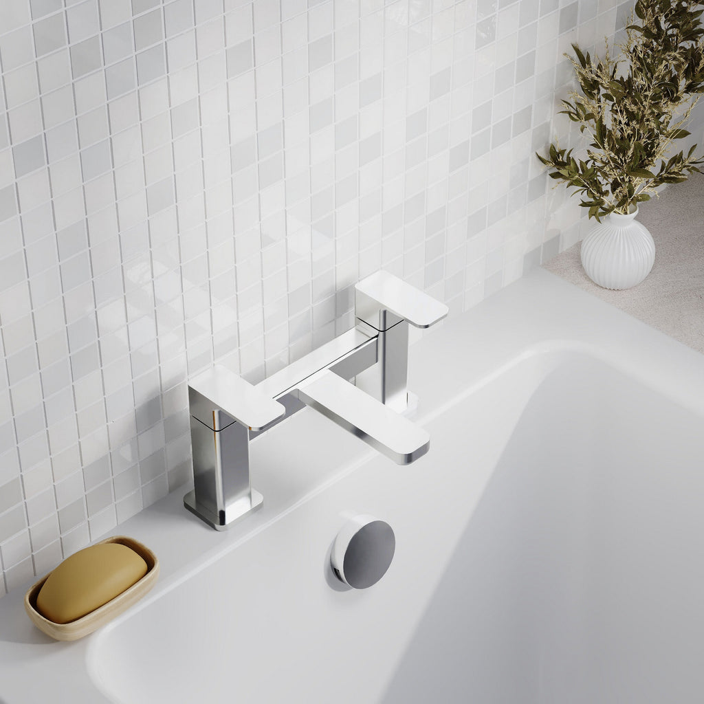 Lumina Contemporary Chrome Bath Filler 2 Tap Hole Square Lever 110mm Spout