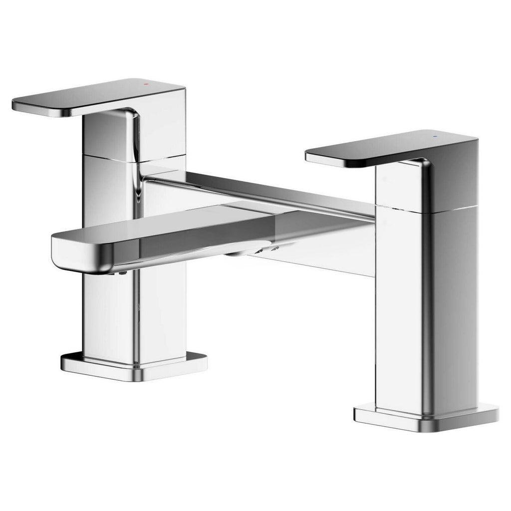 Lumina Contemporary Chrome Bath Filler 2 Tap Hole Square Lever 110mm Spout