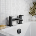 Lumina Contemporary Matt Black Bath Filler 2 Tap Hole Square Lever 110mm