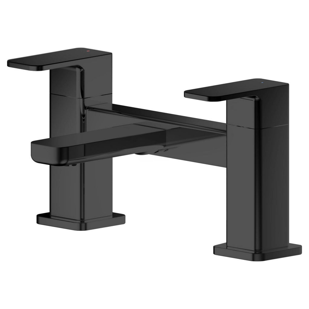 Lumina Contemporary Matt Black Bath Filler 2 Tap Hole Square Lever 110mm