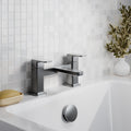 Lumina Contemporary Brushed Pewter Bath Filler 2 Tap Hole Square Lever 110mm