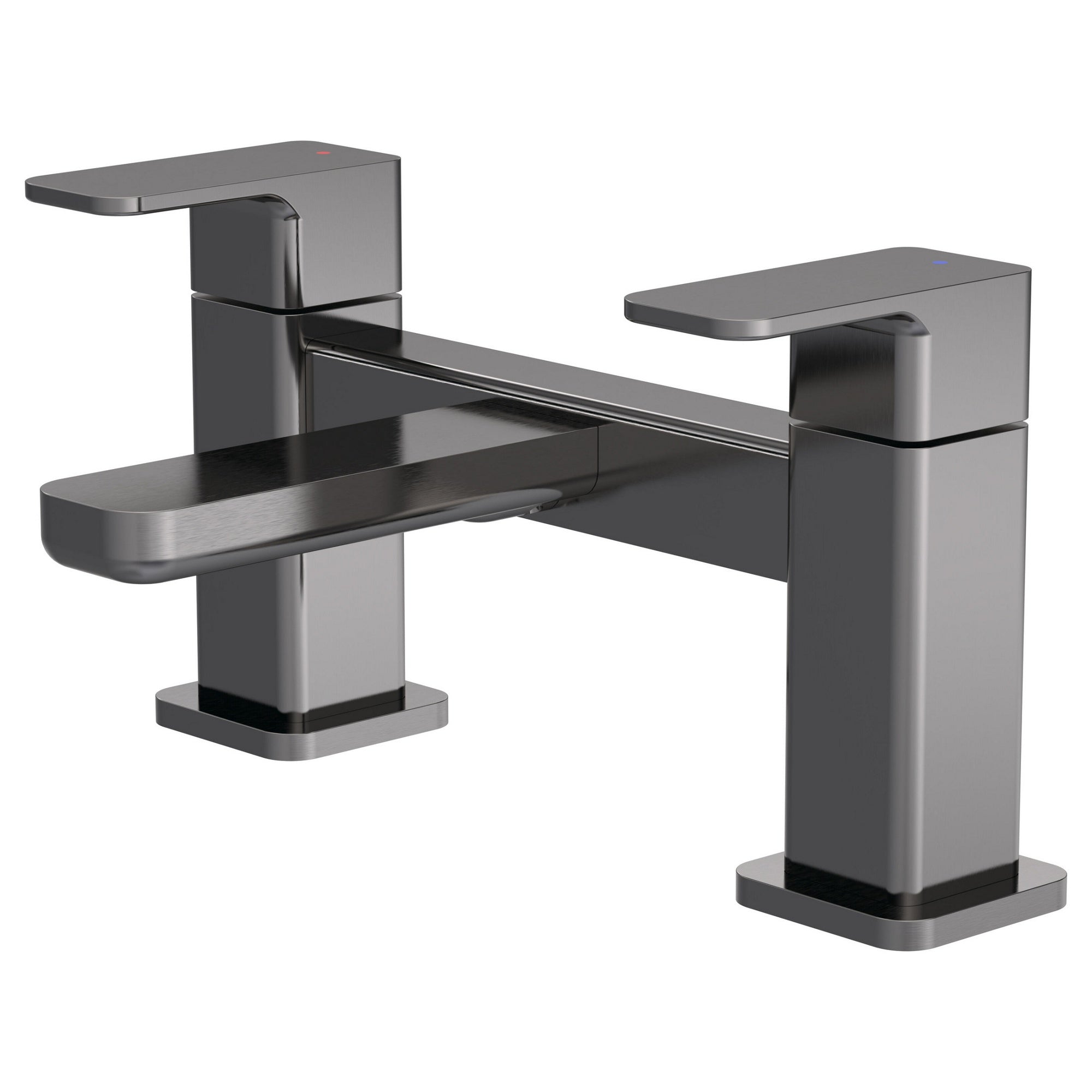 Lumina Contemporary Brushed Pewter Bath Filler 2 Tap Hole Square Lever 110mm