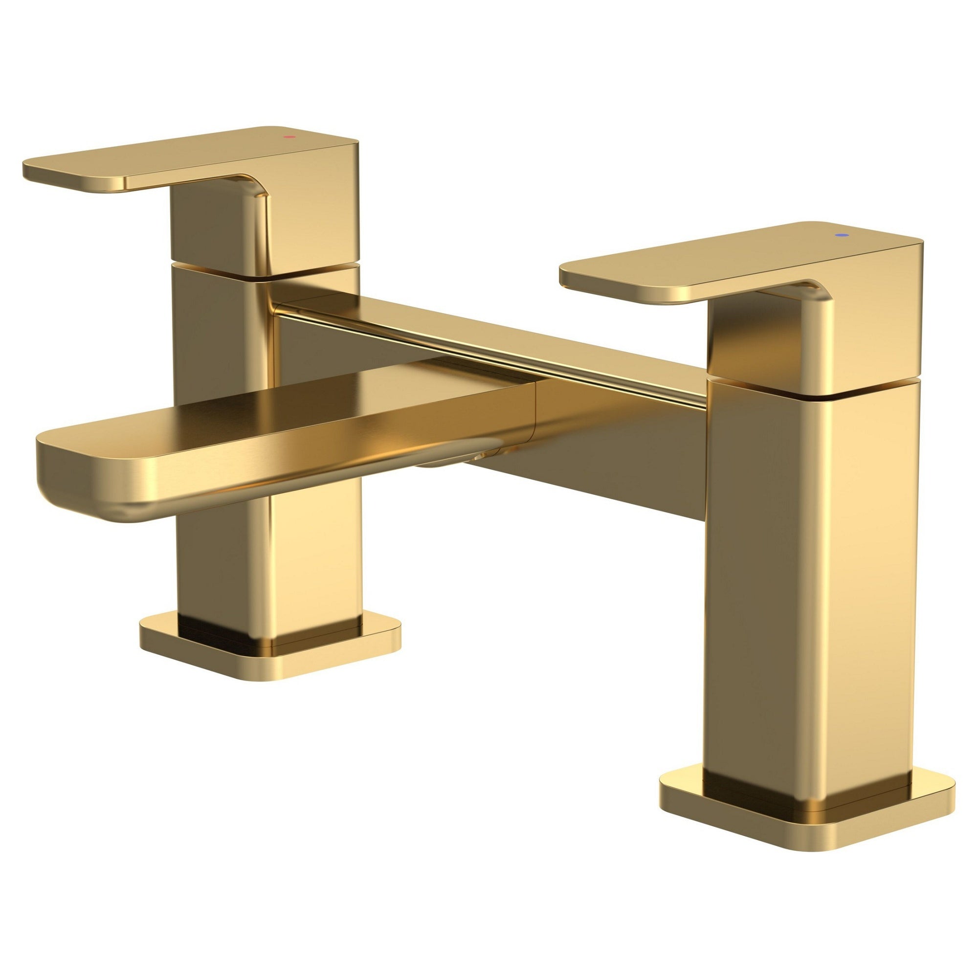 Lumina Contemporary Brushed Brass Bath Filler 2 Tap Hole Square Lever 110mm