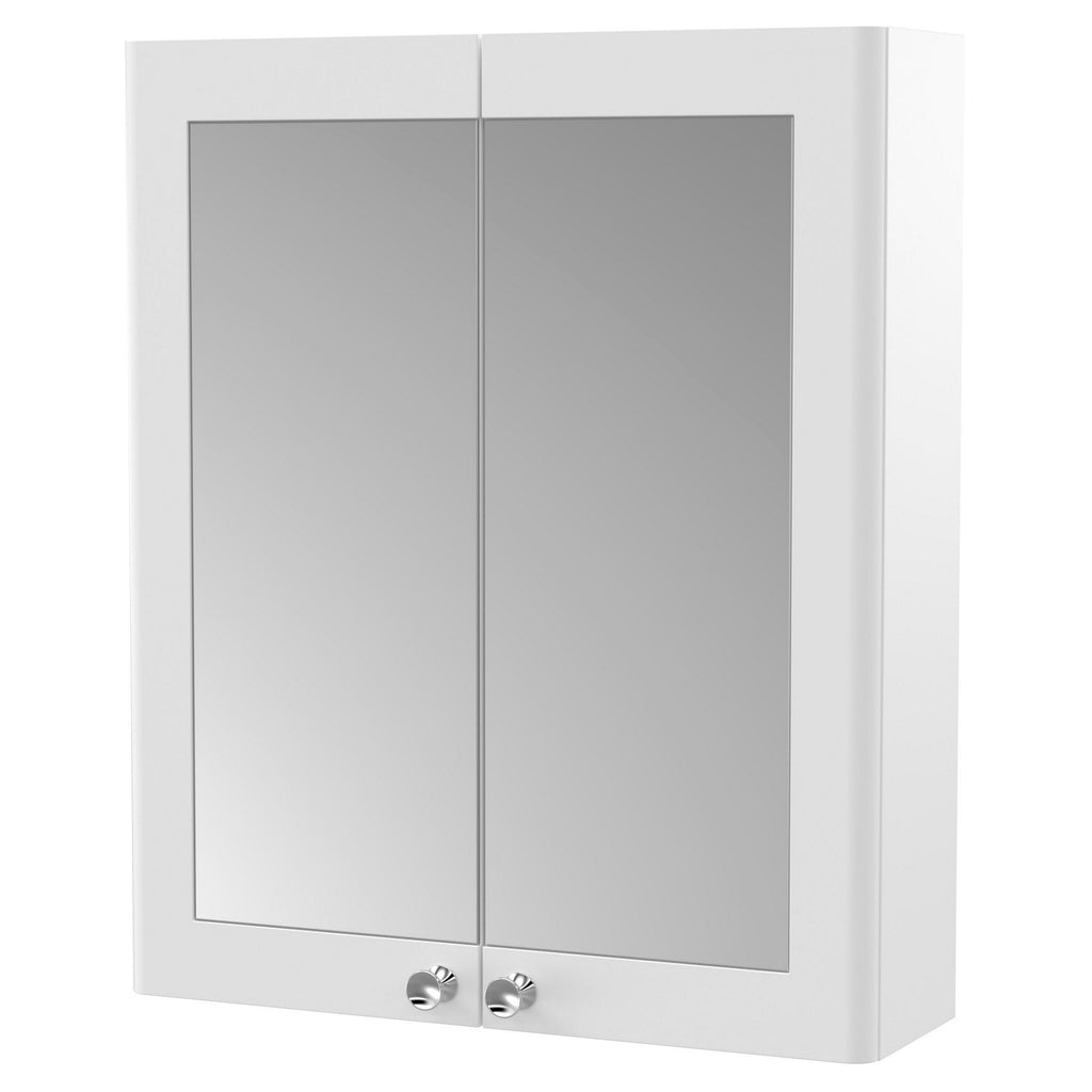 Heritage 600mm 2 Door Satin White Wall Hung Mirror Cabinet Traditional 715mm