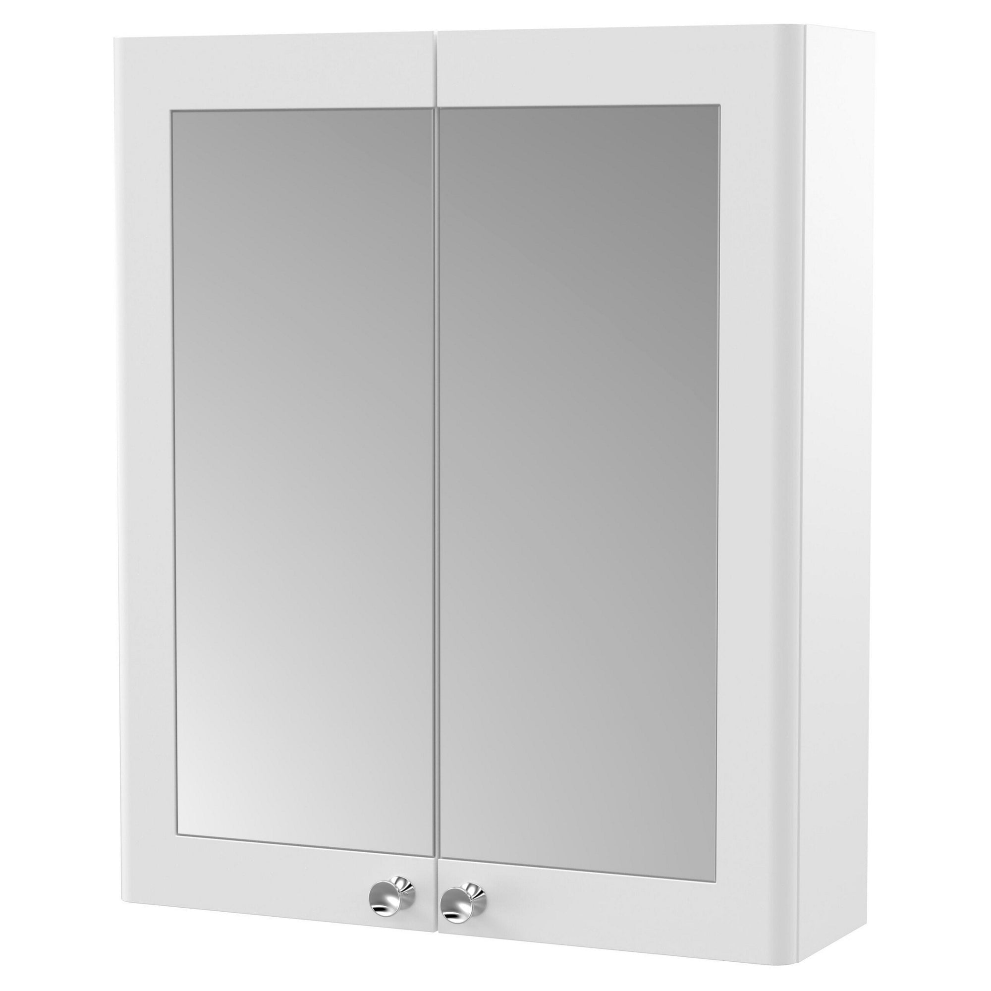 Heritage 600mm 2 Door Satin White Wall Hung Mirror Cabinet Traditional 715mm