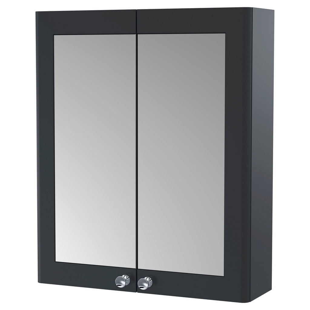 Heritage 600mm 2 Door Soft Black Wall Hung Mirror Cabinet Traditional 715mm