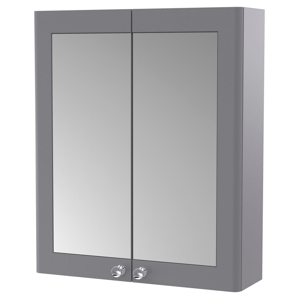 Heritage 600mm 2 Door Satin Grey Wall Hung Mirror Cabinet Traditional 715mm