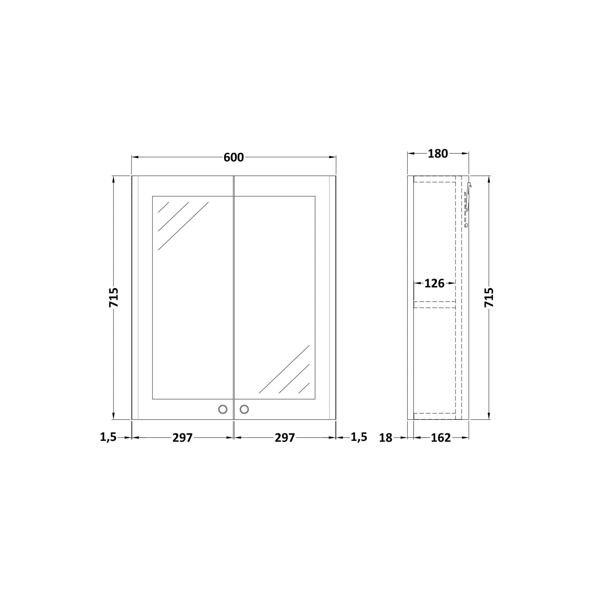 Heritage 600mm 2 Door Satin Grey Wall Hung Mirror Cabinet Traditional 715mm
