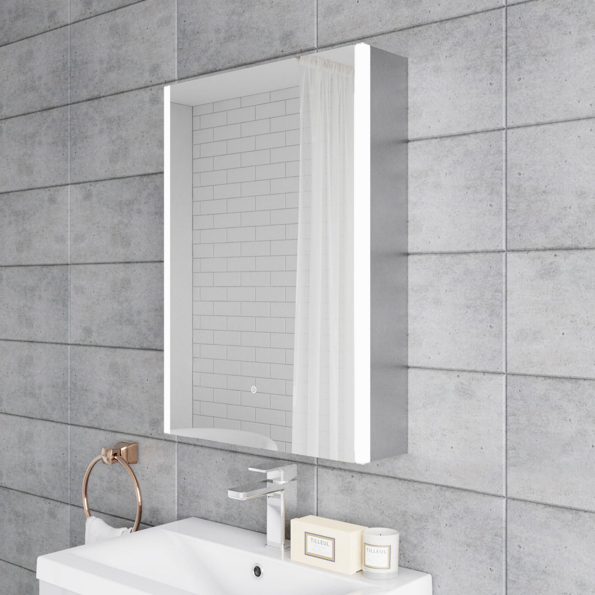 Velis 500mm Mirror Cabinet Contemporary Silver 700mm Height 500mm Width