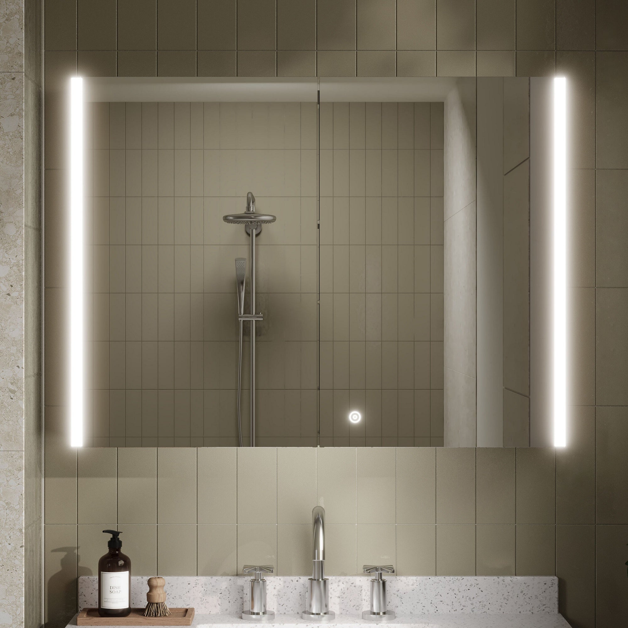 Lyra 800mm Mirror Cabinet Contemporary Silver 600mm Height 800mm Width