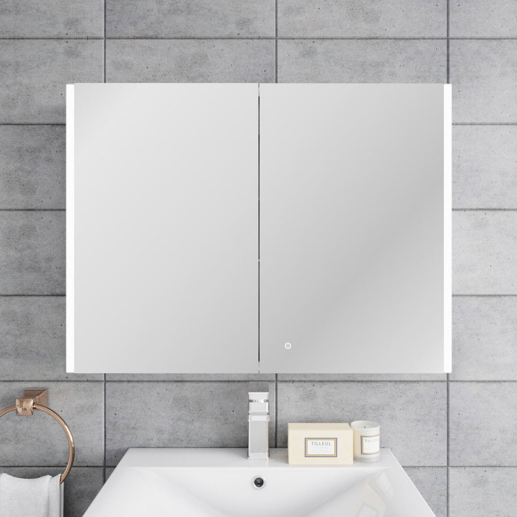 Lyra 800mm Mirror Cabinet Contemporary Silver 600mm Height 800mm Width