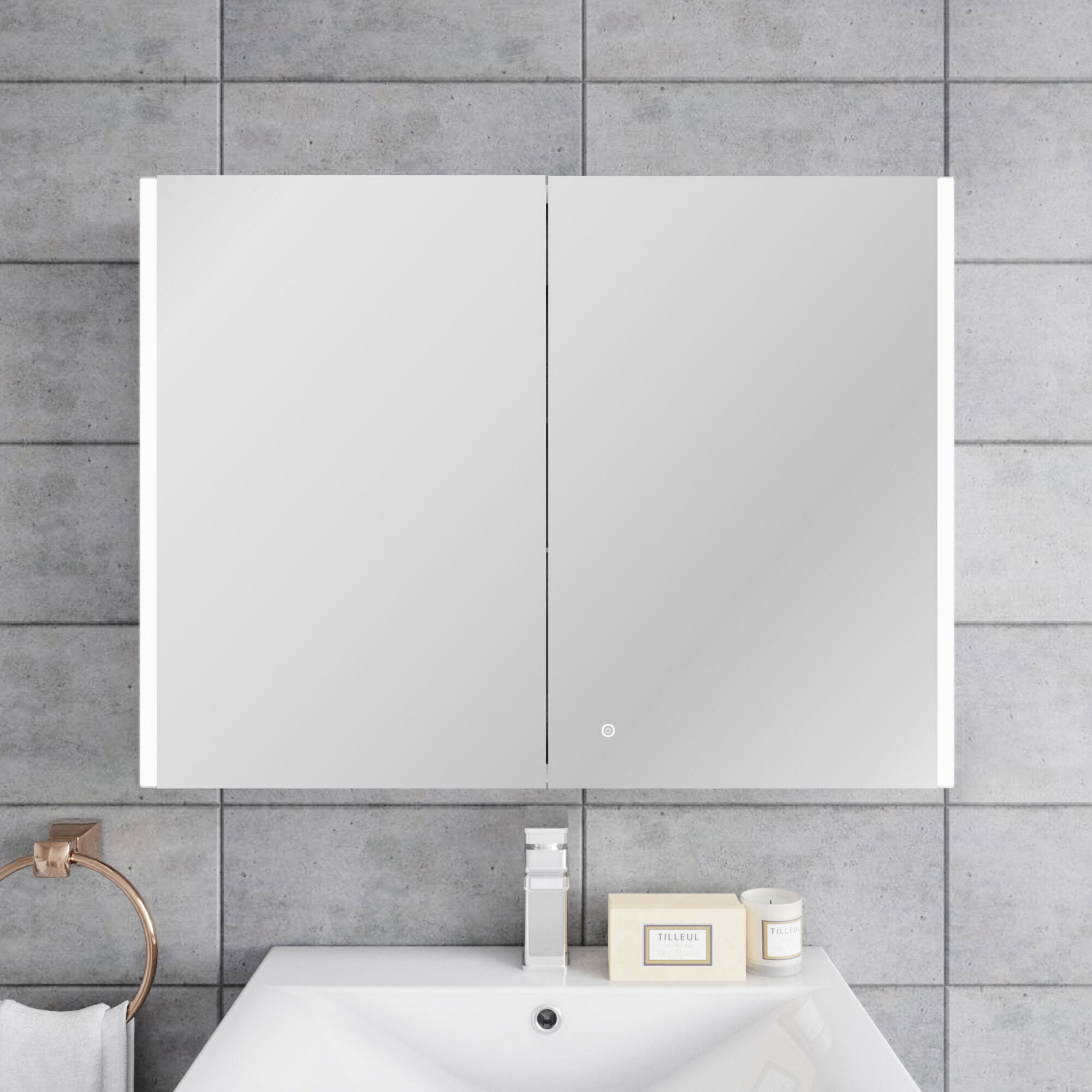 Lyra 800mm Mirror Cabinet Contemporary Silver 600mm Height 800mm Width