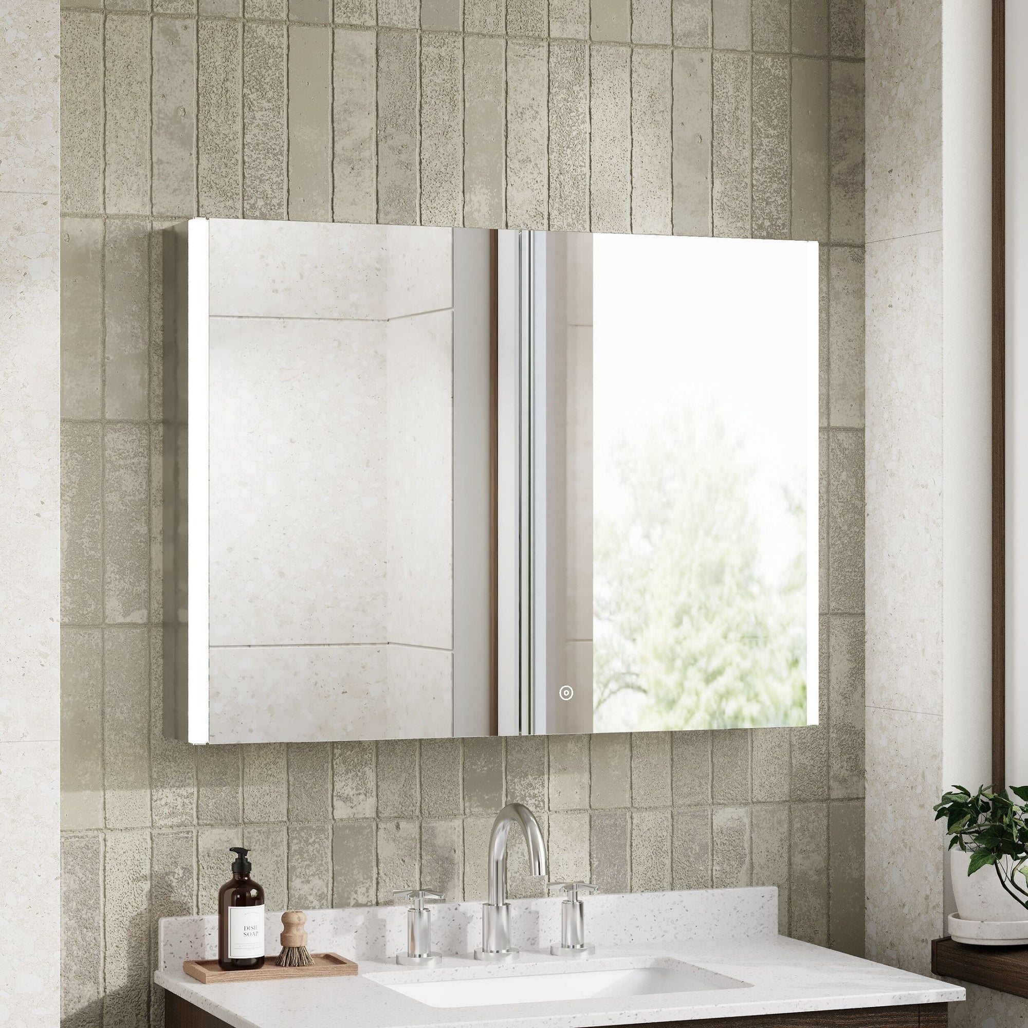 Lyra 800mm Mirror Cabinet Contemporary Silver 600mm Height 800mm Width