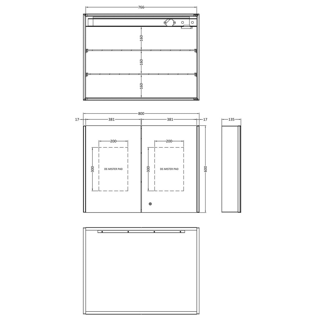 Lyra 800mm Mirror Cabinet Contemporary Silver 600mm Height 800mm Width