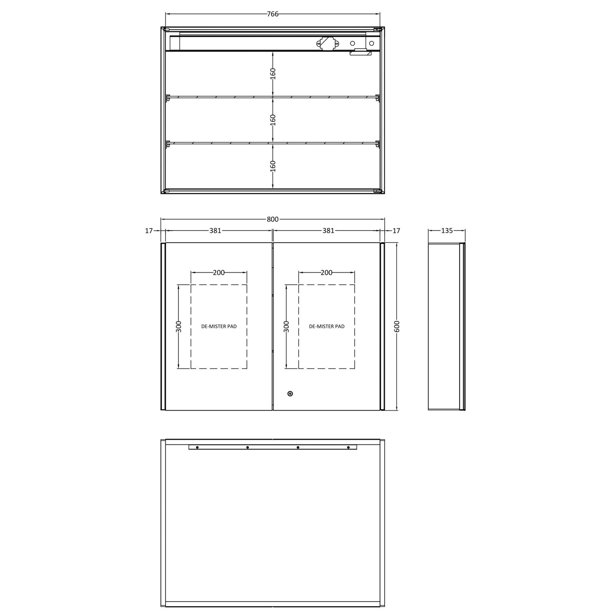 Lyra 800mm Mirror Cabinet Contemporary Silver 600mm Height 800mm Width