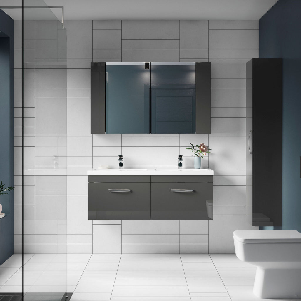 Elysia 600mm 2 Door Gloss Grey Wall Hung Mirror Cabinet Contemporary 713mm