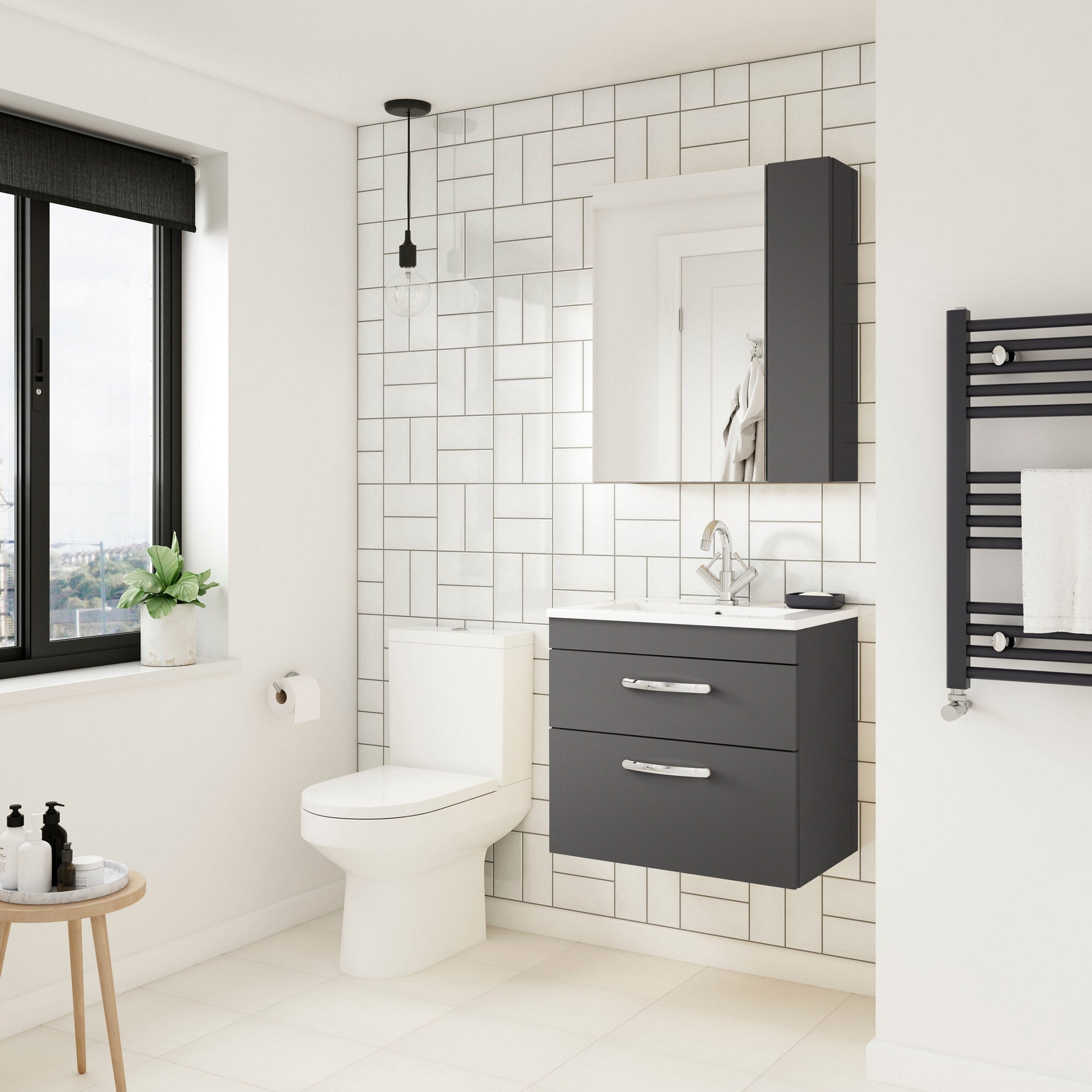 Elysia 600mm 2 Door Gloss Grey Wall Hung Mirror Cabinet Contemporary 713mm