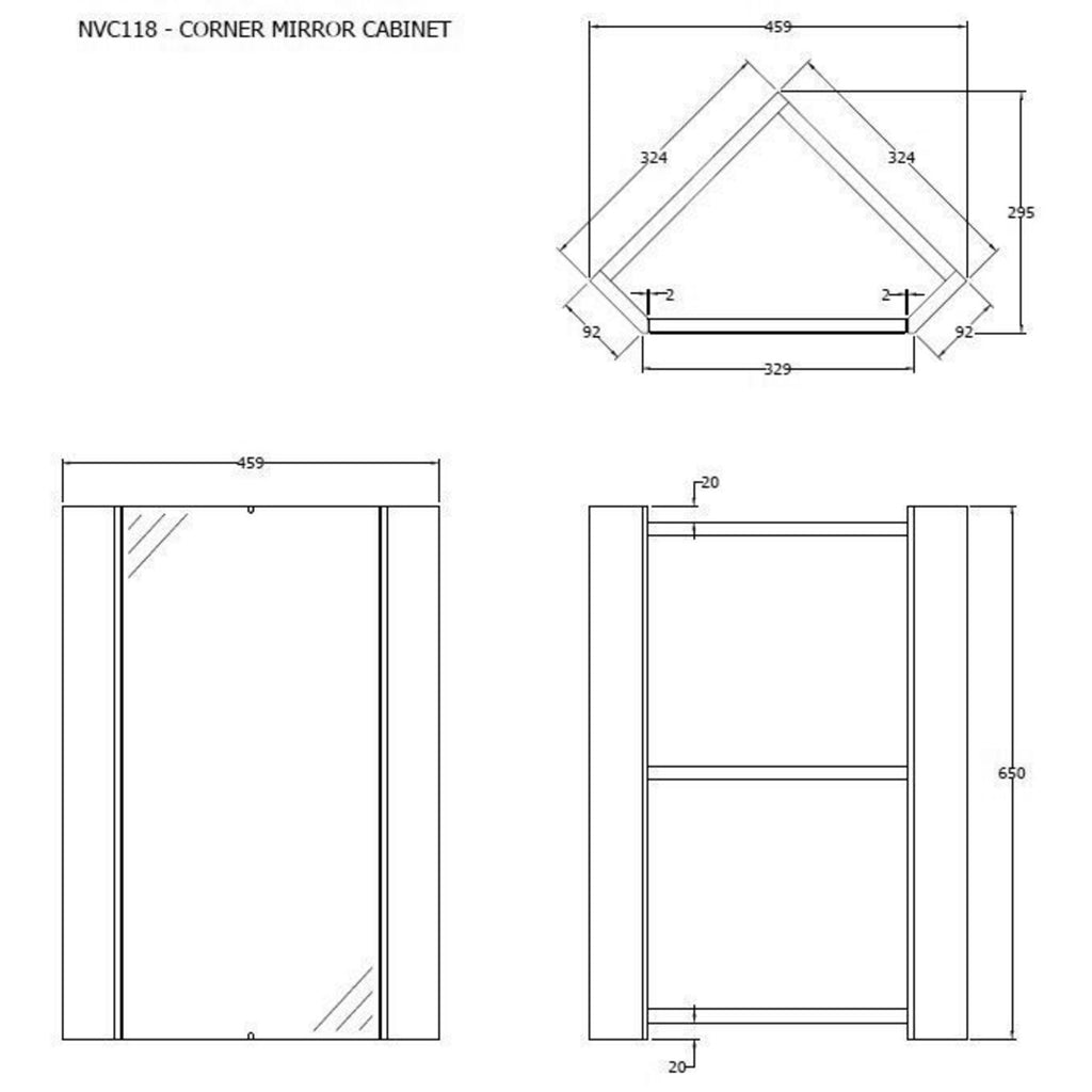 Huxley 324mm 1 Door Gloss White Wall Hung Corner Mirror Cabinet Contemporary