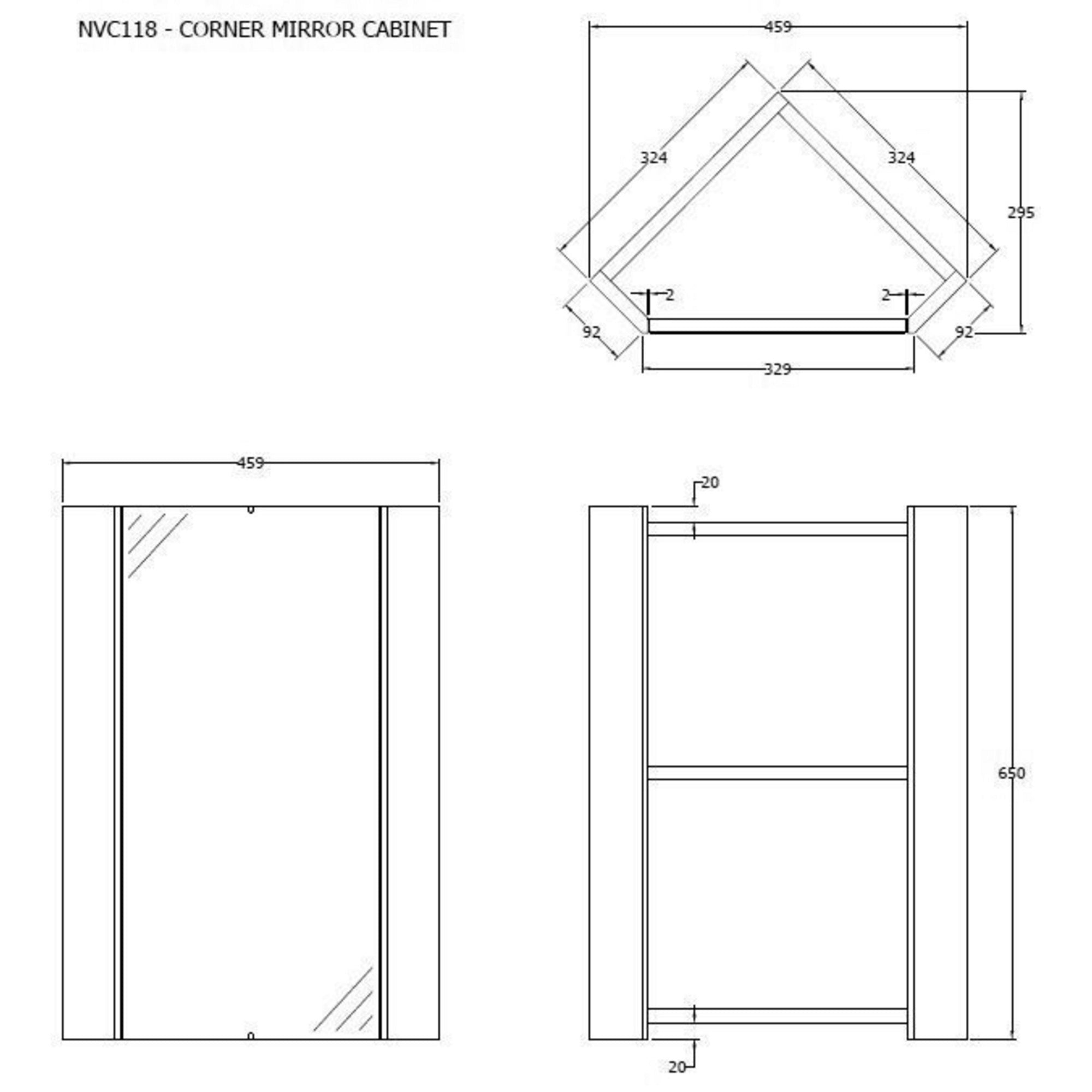 Huxley 324mm 1 Door Gloss White Wall Hung Corner Mirror Cabinet Contemporary