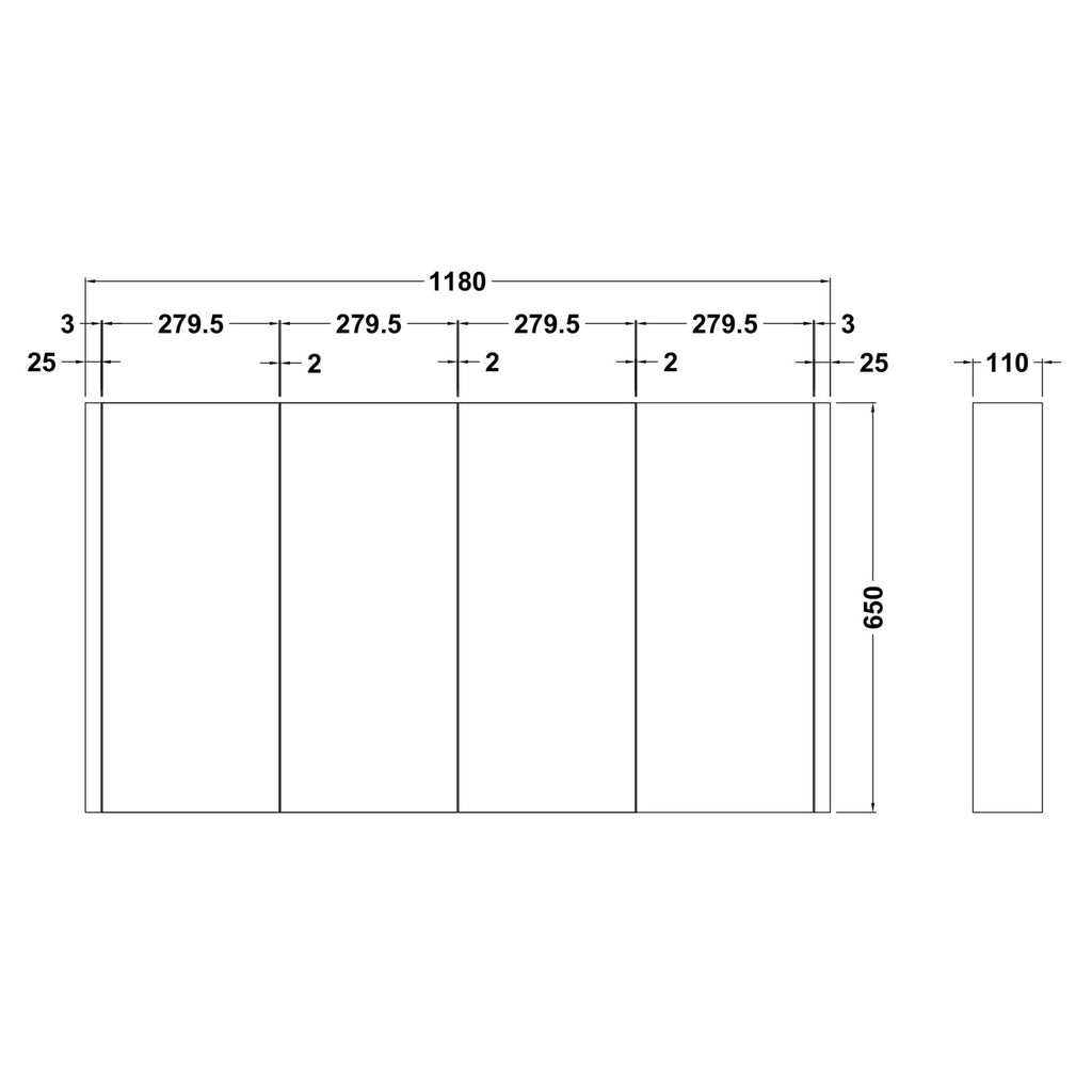 Aura 1180mm 4 Door Gloss White Wall Hung Mirror Cabinet Contemporary 650mm