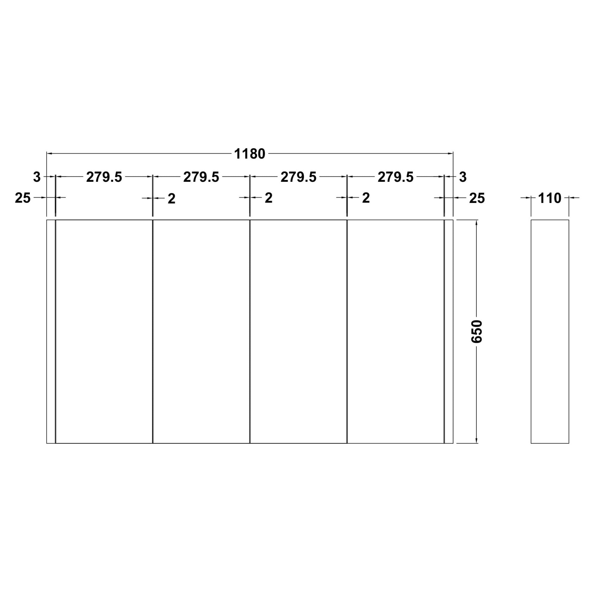 Aura 1180mm 4 Door Gloss White Wall Hung Mirror Cabinet Contemporary 650mm
