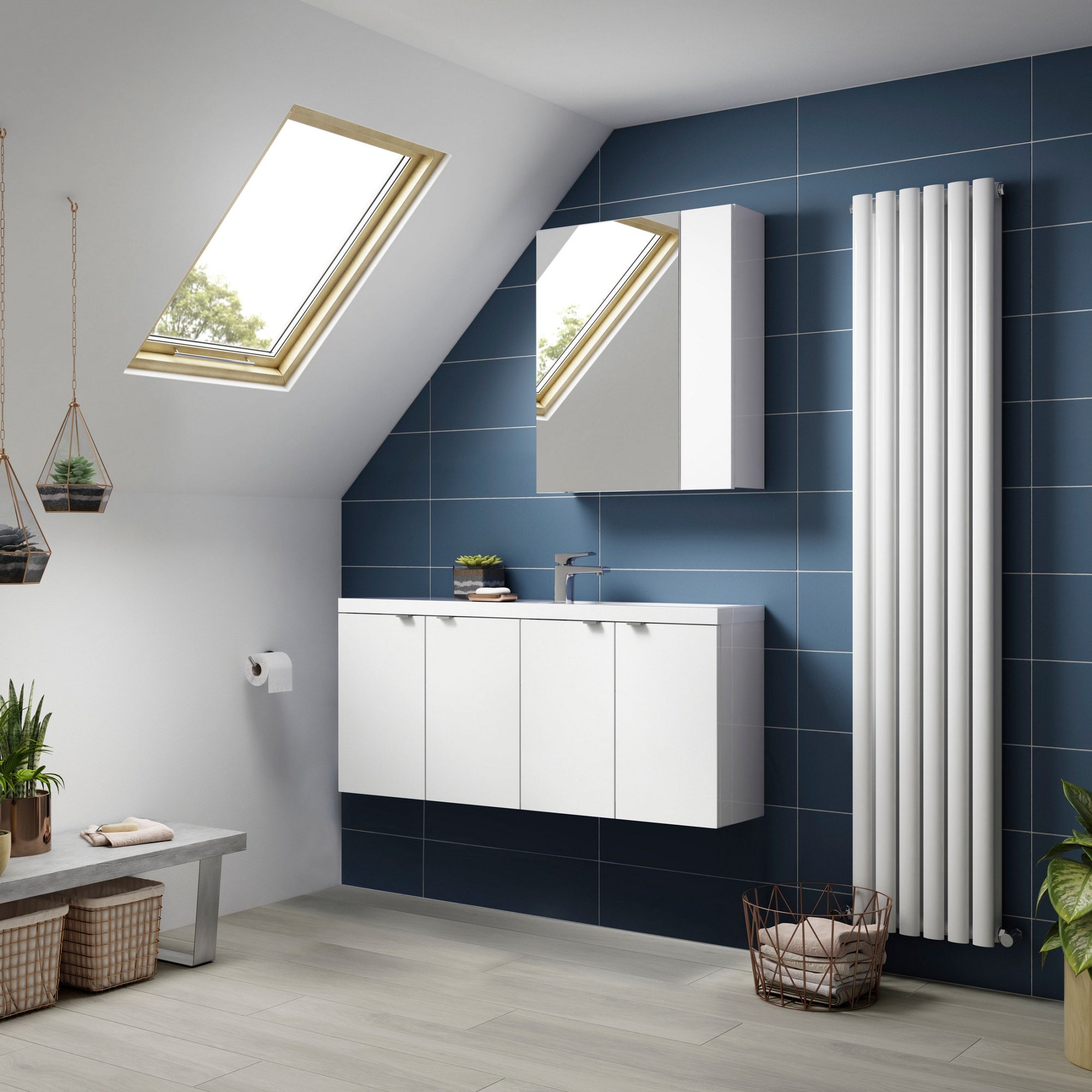 Element 600mm 2 Door Gloss White Wall Hung Mirror Cabinet Contemporary 715mm