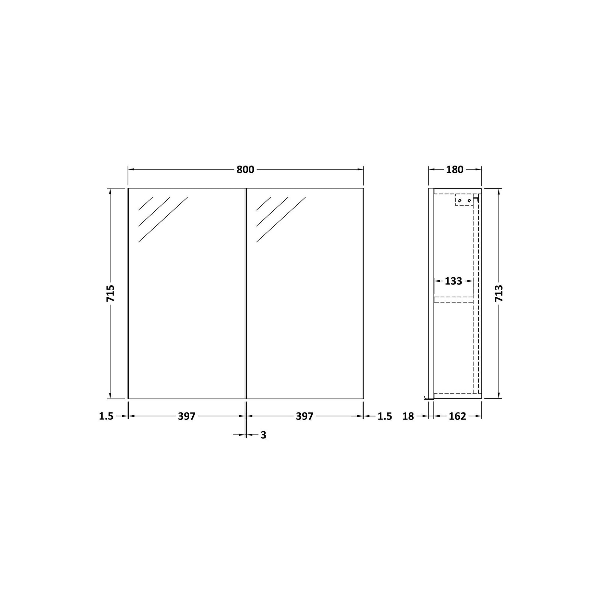 Element 800mm 2 Door Gloss White Wall Hung Mirror Cabinet Contemporary 715mm