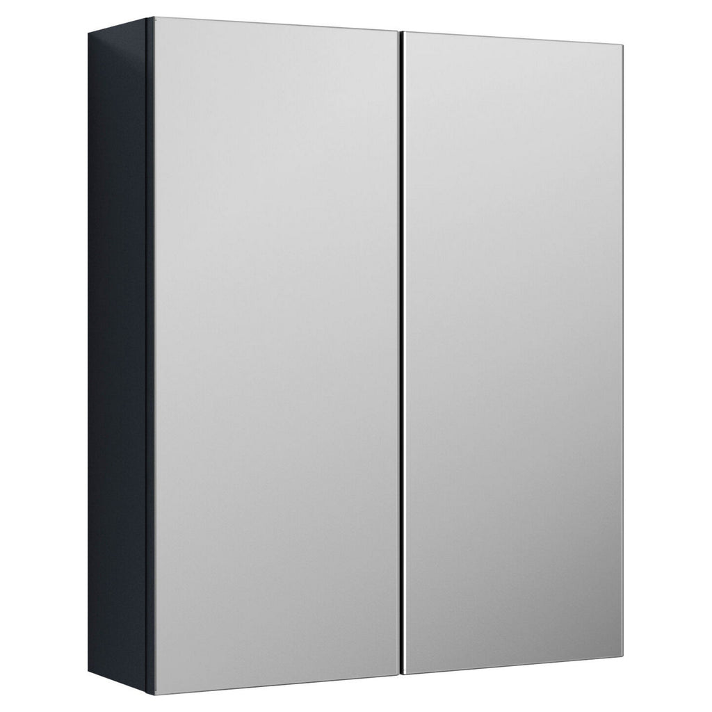 Statura 600mm 2 Door Soft Black Wall Hung Mirror Cabinet Contemporary 715mm