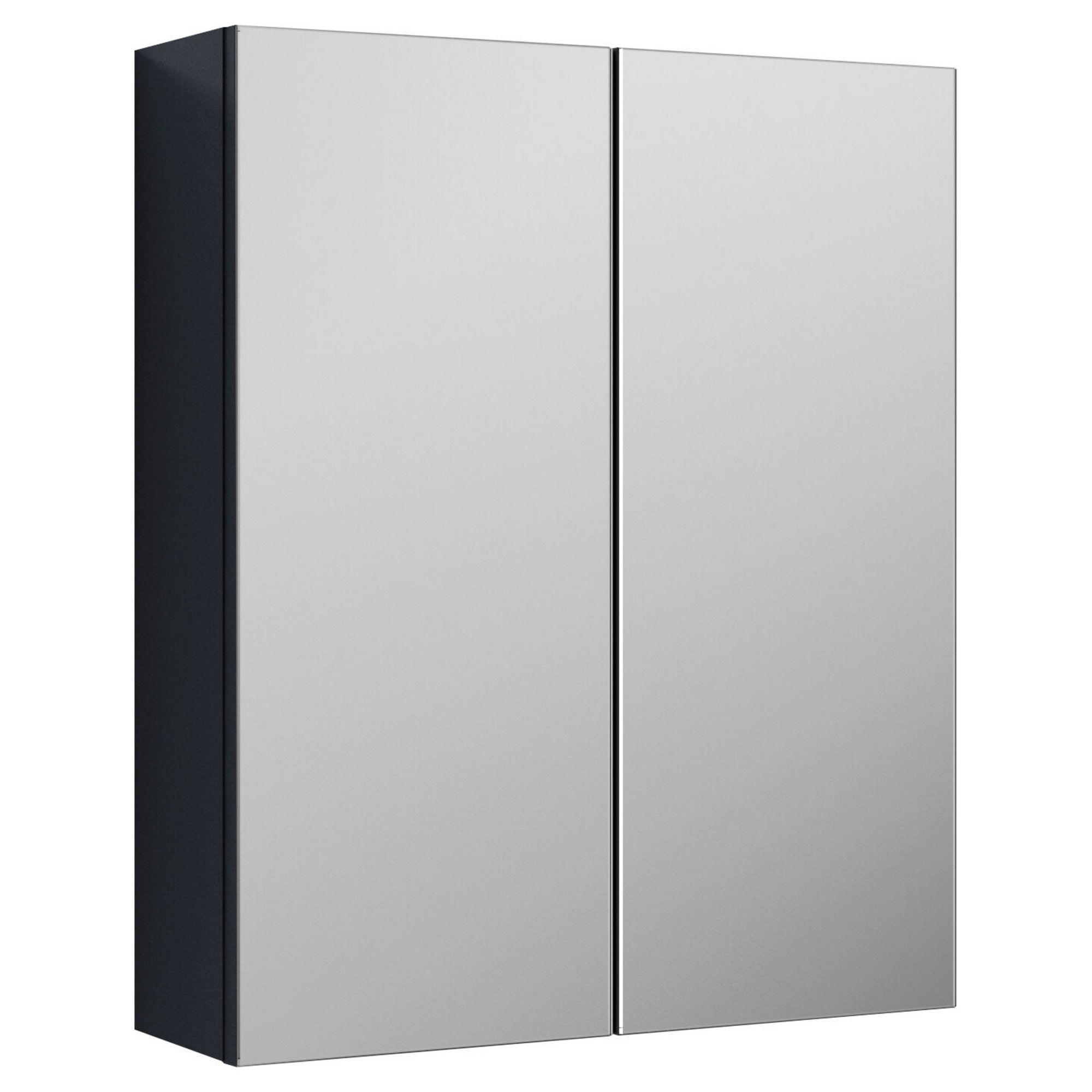 Statura 600mm 2 Door Soft Black Wall Hung Mirror Cabinet Contemporary 715mm