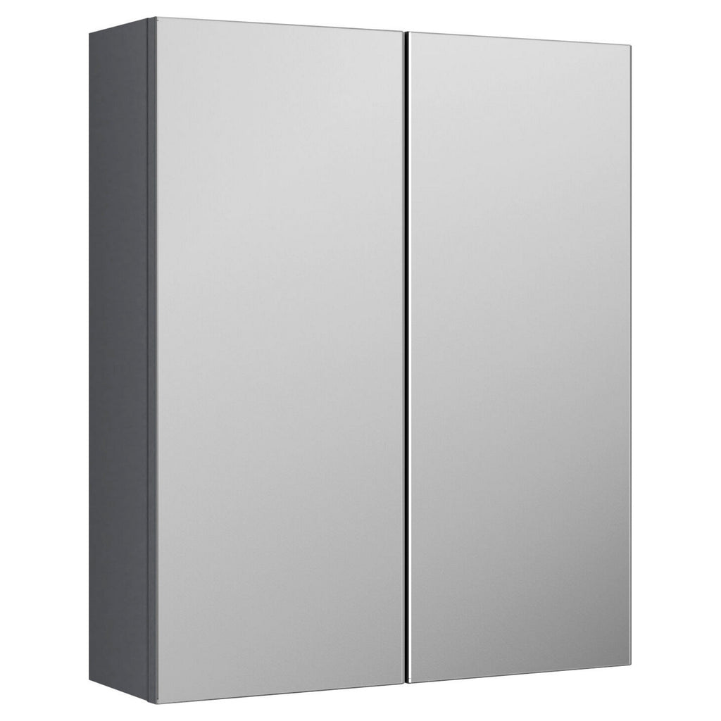 Varo 600mm 2 Door Satin Grey Wall Hung Mirror Cabinet Contemporary 715mm