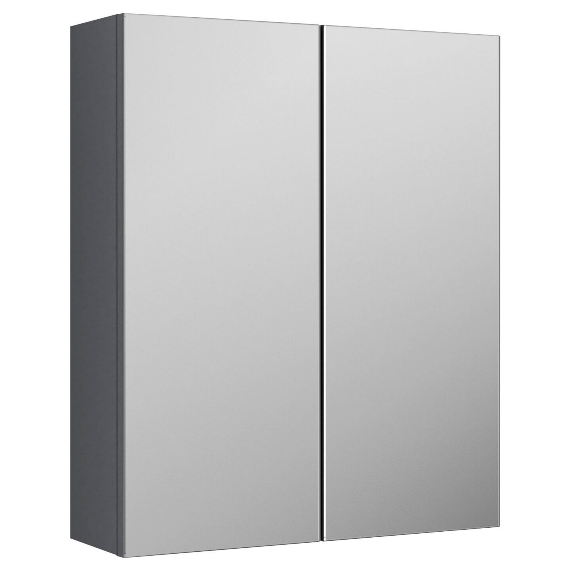 Varo 600mm 2 Door Satin Grey Wall Hung Mirror Cabinet Contemporary 715mm