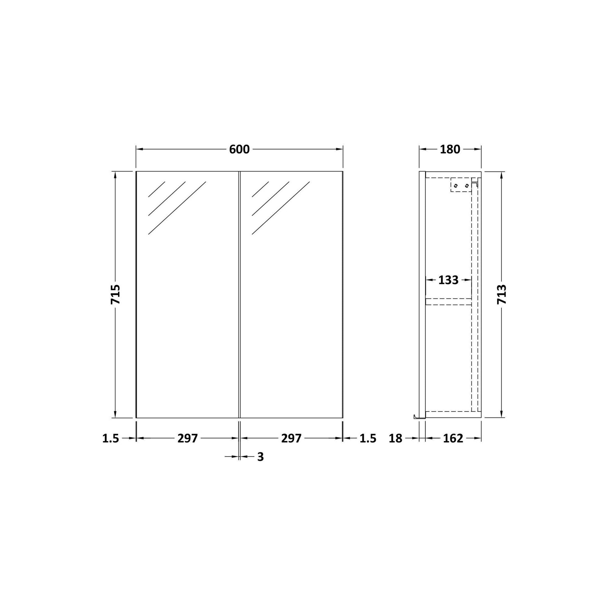 Varo 600mm 2 Door Midnight Blue Wall Hung Mirror Cabinet Contemporary 715mm
