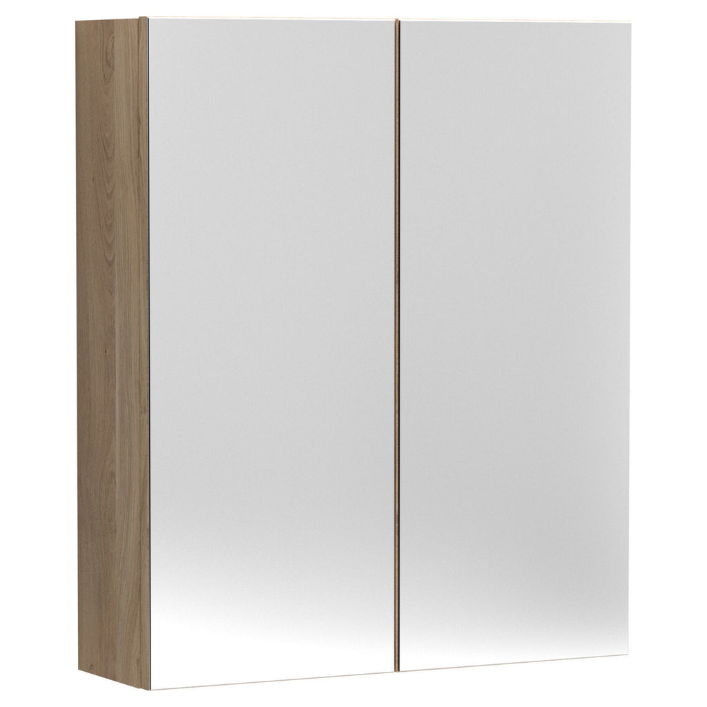 600mm 2 Door Bleached Oak Wall Hung Mirror Cabinet Contemporary 715mm