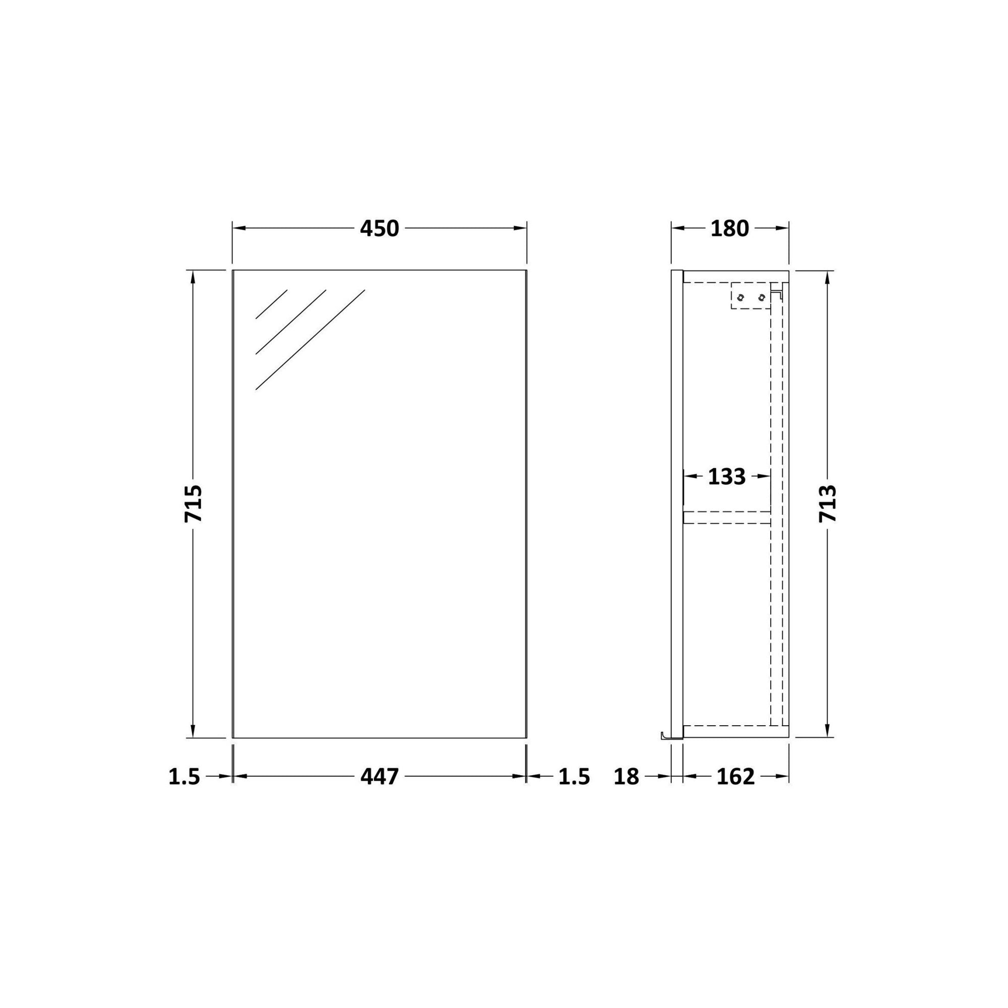 Element Fitted Wall Hung 1 Door Mirror Cabinet 450mm Graphite Grey Woodgrain