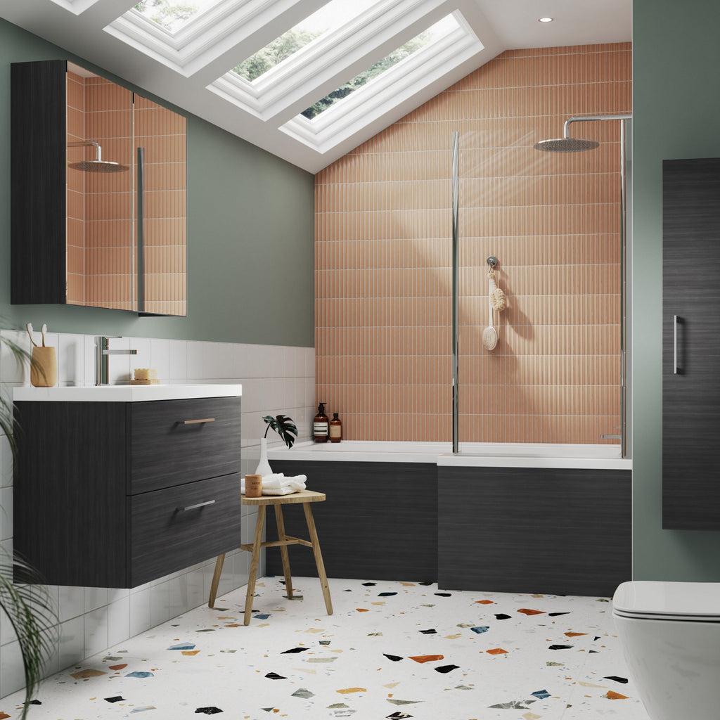 Varo 600mm 2 Door Graphite Grey Woodgrain Wall Hung Mirror Cabinet