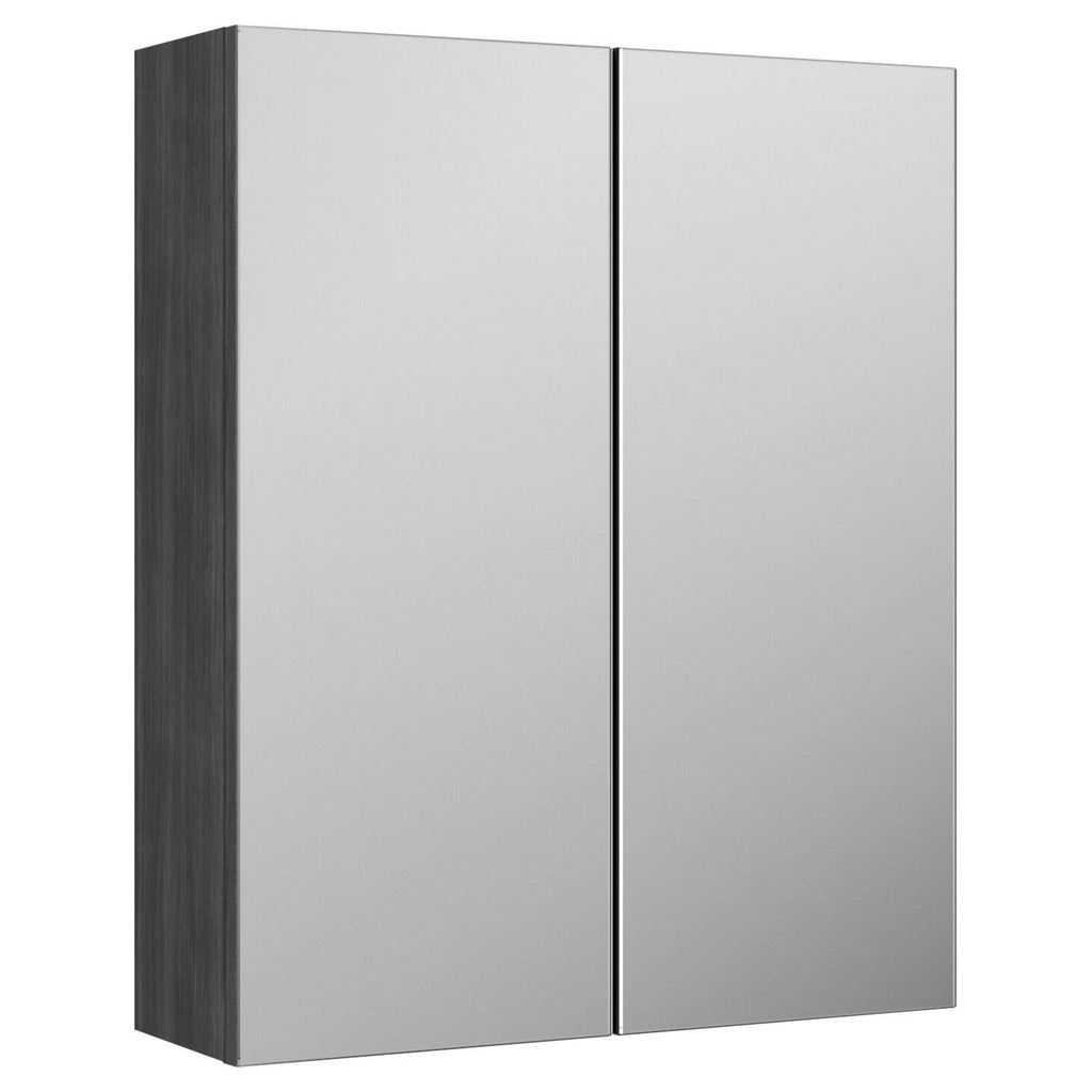 Varo 600mm 2 Door Graphite Grey Woodgrain Wall Hung Mirror Cabinet