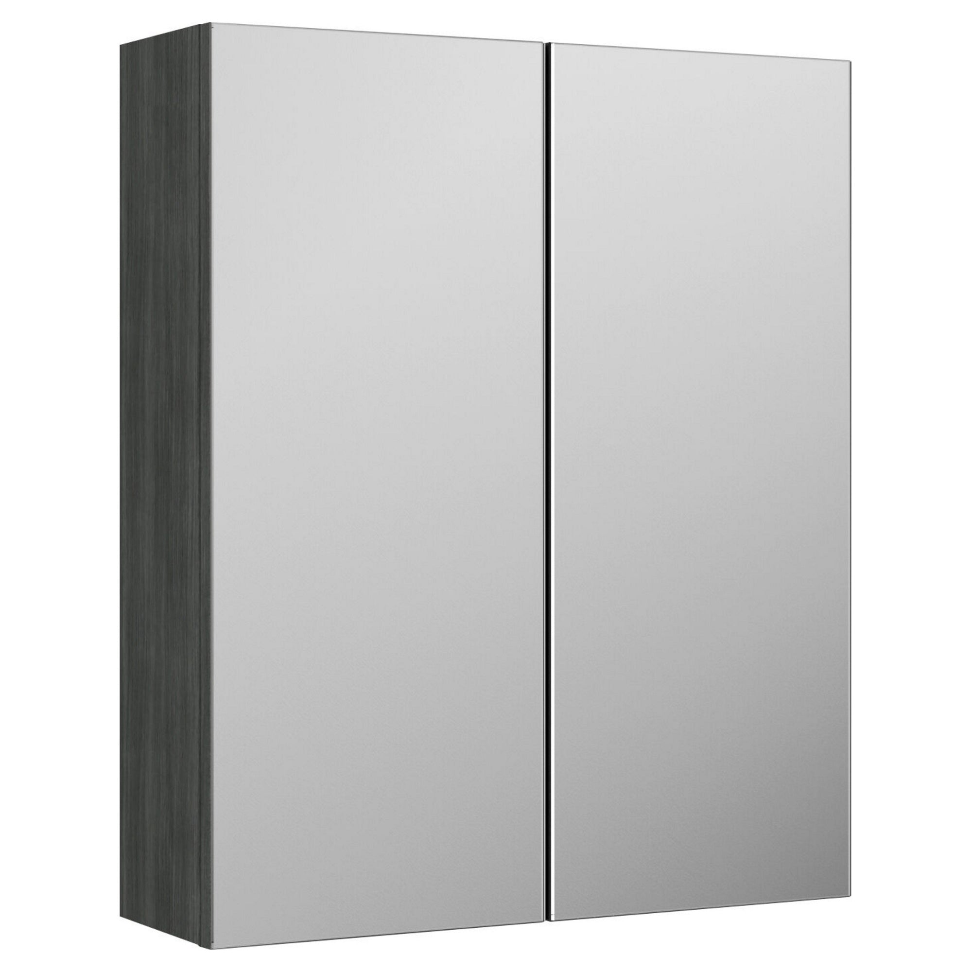 Varo 600mm 2 Door Graphite Grey Woodgrain Wall Hung Mirror Cabinet