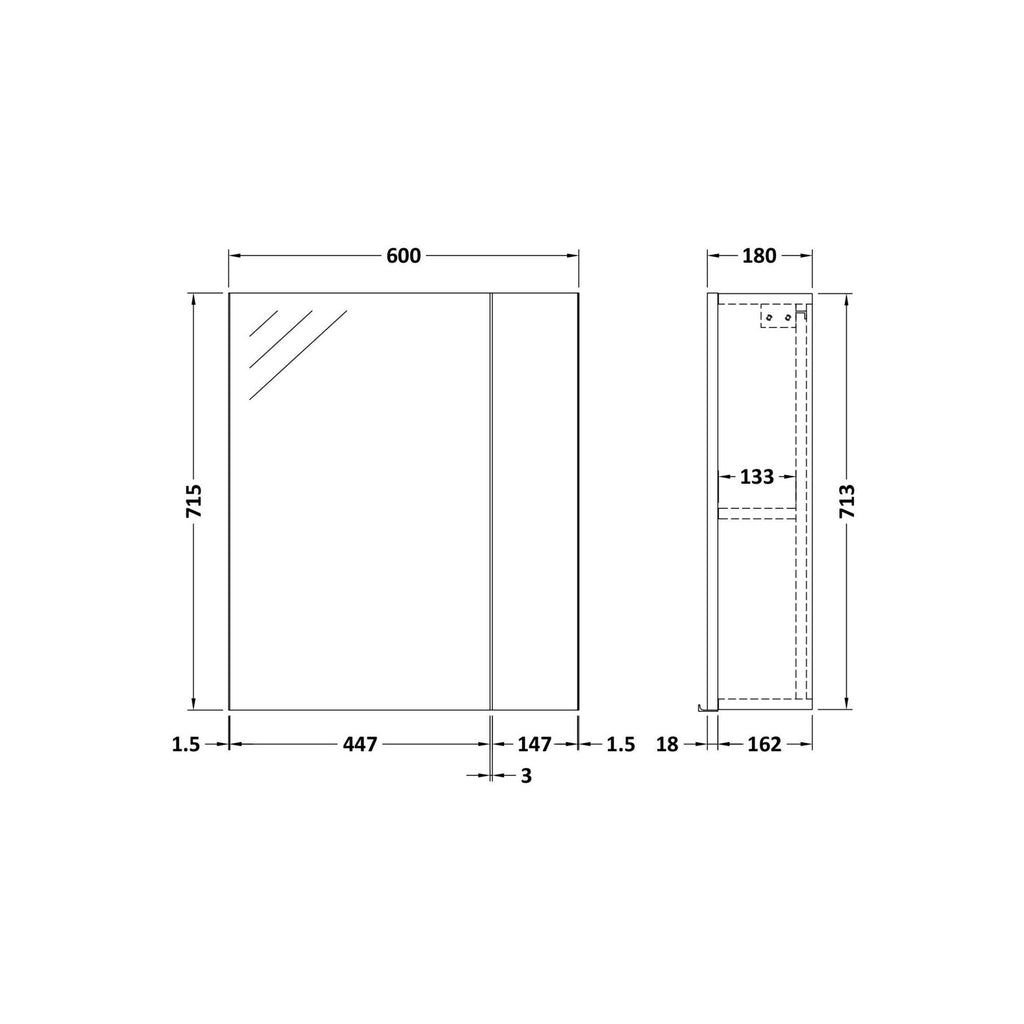 Element Fitted Wall Hung 2 Door Mirror Unit 600mm Graphite Grey Woodgrain