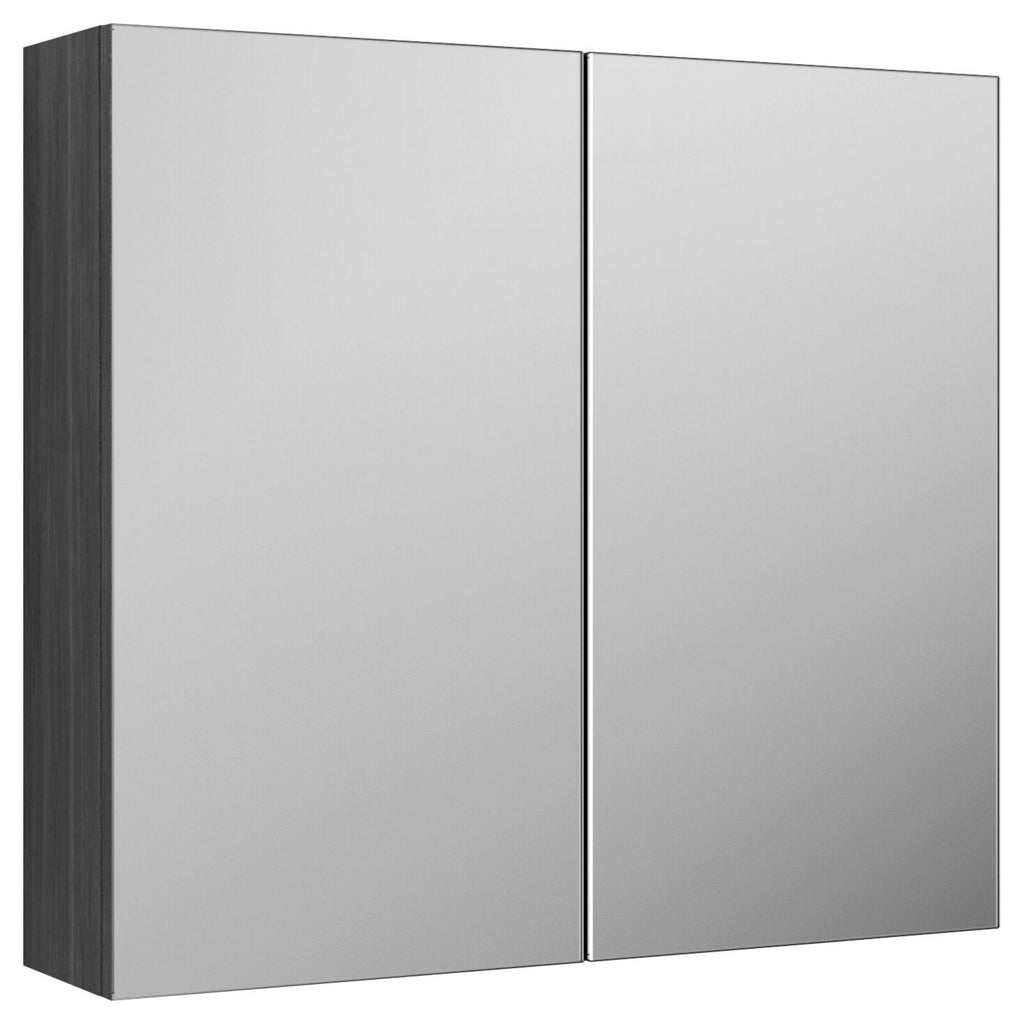 Element Fitted Wall Hung 2 Door Mirror Unit 800mm Graphite Grey Woodgrain