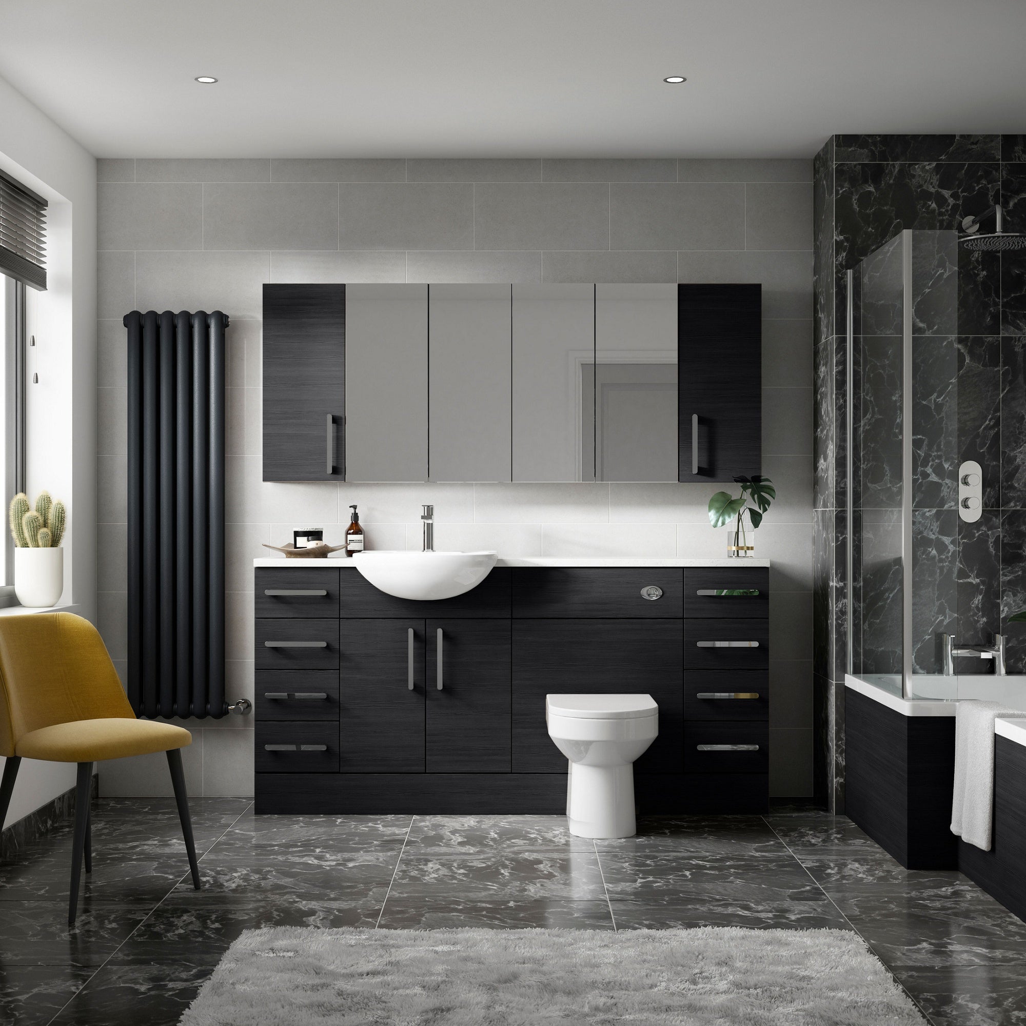 Element Fitted Wall Hung 2 Door Mirror Unit 600mm Charcoal Black