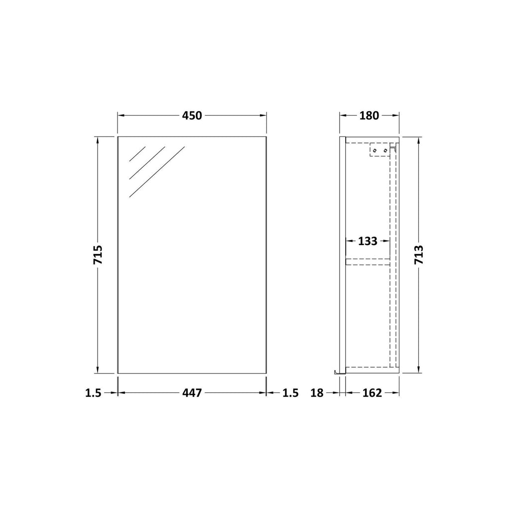 Element Fitted Wall Hung 1 Door Mirror Cabinet 450mm Gloss Grey