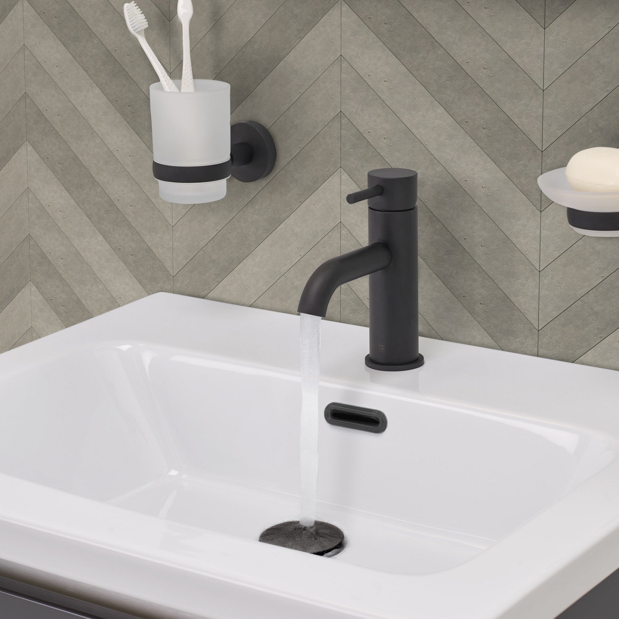 Bubly Vellum Single Lever Basin Mixer Tap Matt Black Brass Lever Deck Mounted