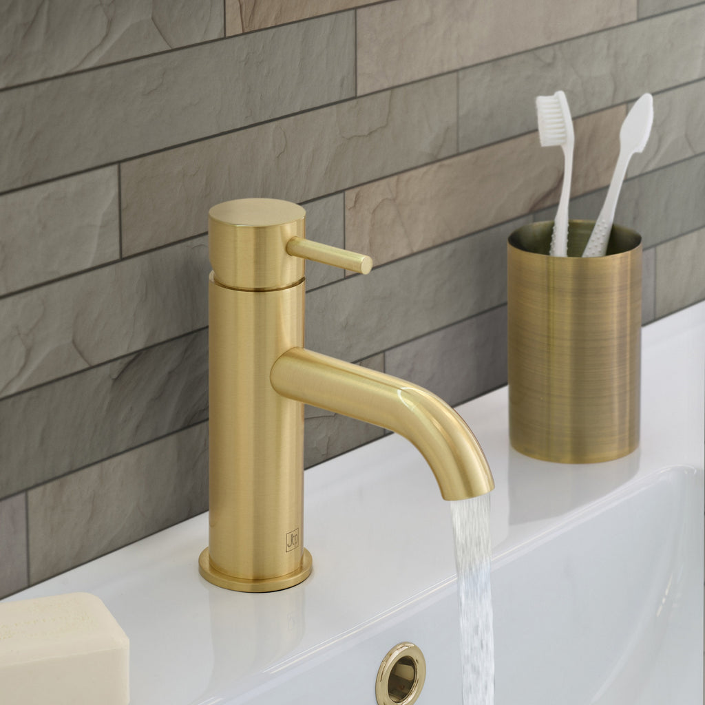 Bubly Vellum Single Lever Basin Mixer Tap Brushed Brass Brass Lever Deck Mounted